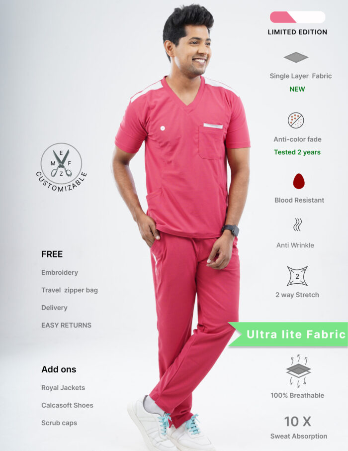 Customizable MELANGE PINK LIMITED EDITION - Ultra Lite Fabric / V Neck / Straight Pant / 2 way Stretch(MaleFullset) MKZ209 - Image 1