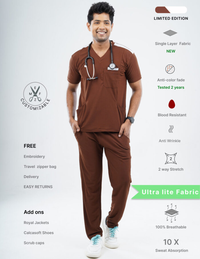 Customizable MOCHA BROWN LIMITED EDITION - Ultra Lite Fabric / V Neck / Straight Pant / 2 way Stretch(MaleFullset) MKZ221 - Image 1