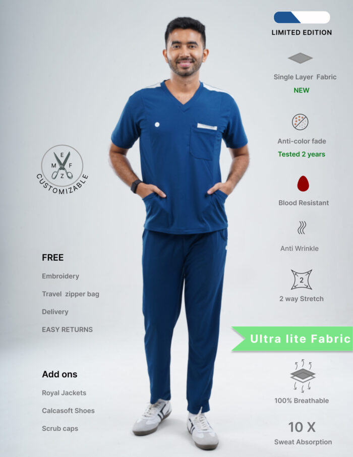 Customizable COSMIC BLUE LIMITED EDITION - Ultra Lite Fabric / V Neck / Jogger Pant / 2 way Stretch(MaleFullset) MKZ184 - Image 1