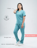 Quick Delivery | CHENNAI | Customizable HYLORA TEAL - Ultra Lite Fabric / V Neck / Straight Pant / 2 way Stretch(FemaleFullset) MKZ294 - Image 2