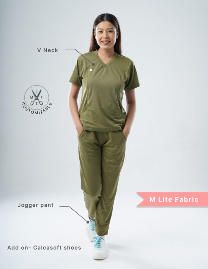 Customizable FERIL OLIVE - M Lite Fabric / V Neck / Jogger Pant / 2 way Stretch(FemaleFullset) MKZ43 - Image 2