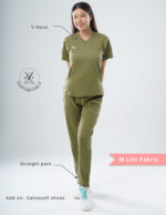 Quick Delivery | CHENNAI | Customizable FERIL OLIVE - M Lite Fabric / V Neck / Straight Pant / 2 way Stretch(FemaleFullset) MKZ291 - Image 2