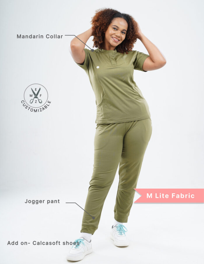 Customizable FERIL OLIVE - Ultra Lite Fabric / Mandarin / Jogger Pant / 2 way Stretch(FemaleFullset) MKZ47 - Image 2