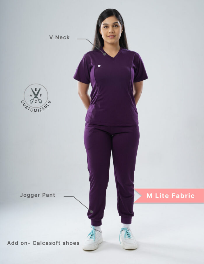 Customizable MERLOT WINE - M Lite Fabric / V Neck / Jogger Pant / 2 way Stretch(FemaleFullset) MKZ15 - Image 2