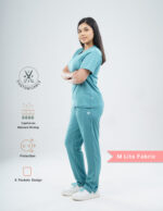 Quick Delivery | CHENNAI | Customizable HYLORA TEAL - Ultra Lite Fabric / V Neck / Straight Pant / 2 way Stretch(FemaleFullset) MKZ294 - Image 3