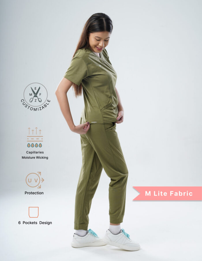 Customizable FERIL OLIVE - M Lite Fabric / V Neck / Jogger Pant / 2 way Stretch(FemaleFullset) MKZ43 - Image 3