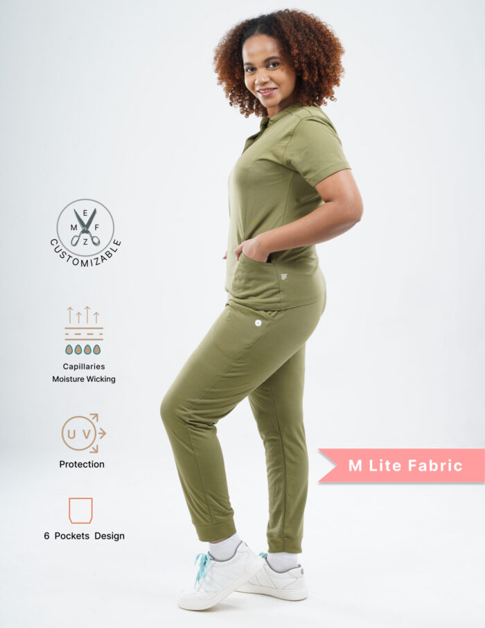 Customizable FERIL OLIVE - Ultra Lite Fabric / Mandarin / Jogger Pant / 2 way Stretch(FemaleFullset) MKZ47 - Image 3