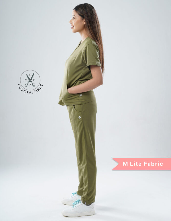 Quick Delivery | CHENNAI | Customizable FERIL OLIVE - M Lite Fabric / V Neck / Straight Pant / 2 way Stretch(FemaleFullset) MKZ291 - Image 4