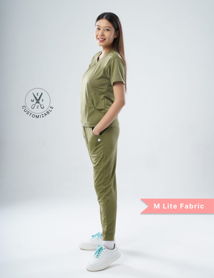 Customizable FERIL OLIVE - M Lite Fabric / V Neck / Jogger Pant / 2 way Stretch(FemaleFullset) MKZ43 - Image 4