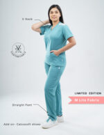 Customizable HYLORA TEAL - M Lite Fabric / V Neck / Straight Pant / 2 way Stretch(FemaleFullset) MKZ38 - Image 2