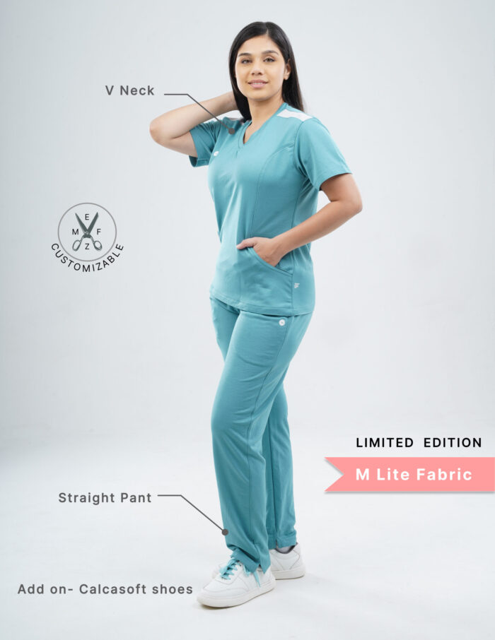Customizable HYLORA TEAL - M Lite Fabric / V Neck / Straight Pant / 2 way Stretch(FemaleFullset) MKZ38 - Image 2
