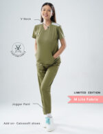 Customizable FERIL OLIVE LIMITED EDITION - M Lite Fabric / V Neck / Jogger Pant / 2 way Stretch(FemaleFullset) MKZ45 - Image 2