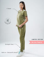 Customizable FERIL OLIVE LIMITED EDITION - M Lite Fabric / V Neck / Straight Pant / 2 way Stretch(FemaleFullset) MKZ46 - Image 2