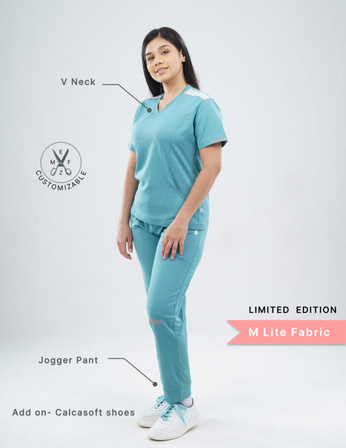Customizable HYLORA TEAL - M Lite Fabric / V Neck / Jogger Pant / 2 way Stretch(FemaleFullset) MKZ37 - Image 2