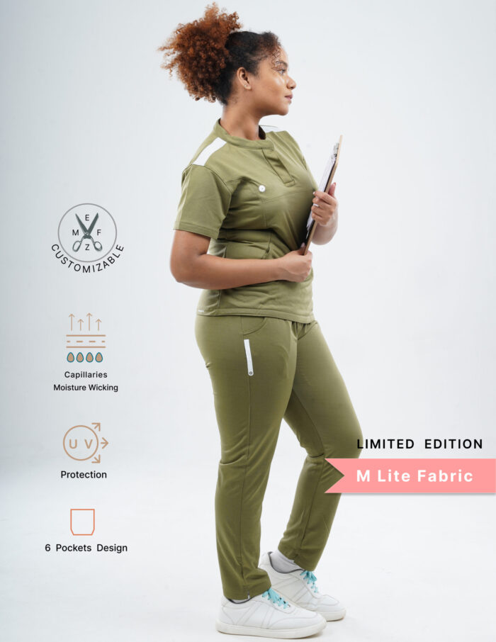 Customizable FERIL OLIVE LIMITED EDITION - M Lite Fabric / Mandarin / Straight Pant / 2 way Stretch(FemaleFullset) MKZ50 - Image 3