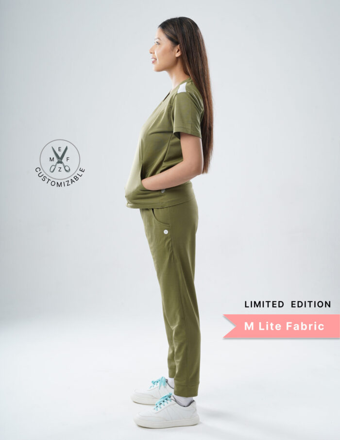 Customizable FERIL OLIVE LIMITED EDITION - M Lite Fabric / V Neck / Jogger Pant / 2 way Stretch(FemaleFullset) MKZ45 - Image 5