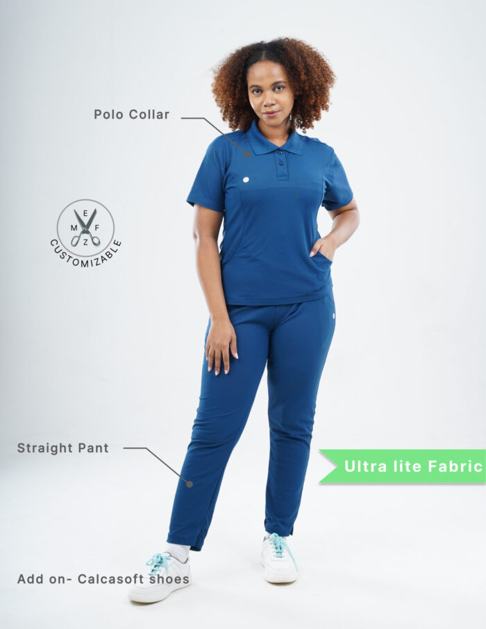 Customizable COSMIC BLUE - Ultra Lite Fabric / Polo Collar / Straight Pant / 2 way Stretch(FemaleFullset) MKZ64 - Image 2