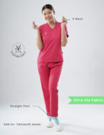 Customizable MELANGE PINK - Ultra Lite Fabric / V Neck / Straight Pant / 2 way Stretch(FemaleFullset) MKZ80 - Image 2