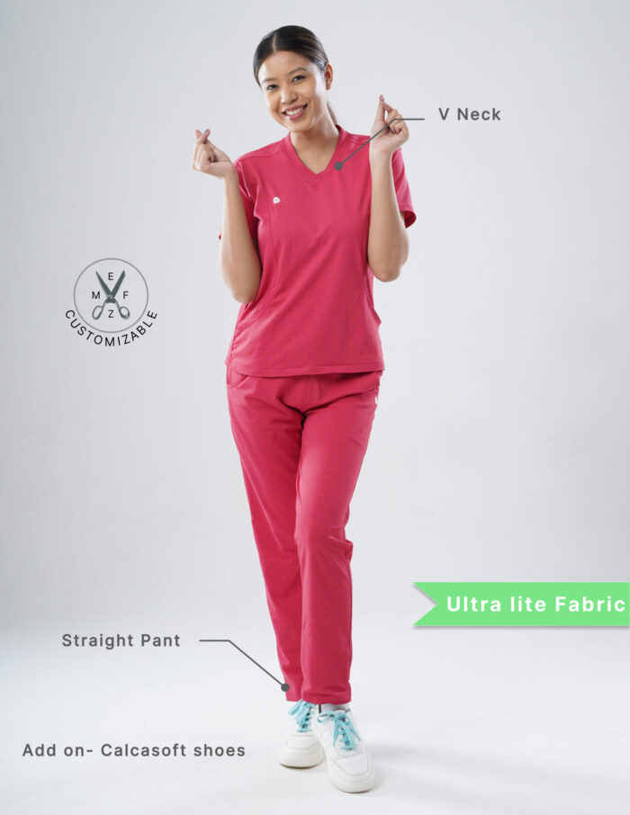 Customizable MELANGE PINK - Ultra Lite Fabric / V Neck / Straight Pant / 2 way Stretch(FemaleFullset) MKZ80 - Image 2