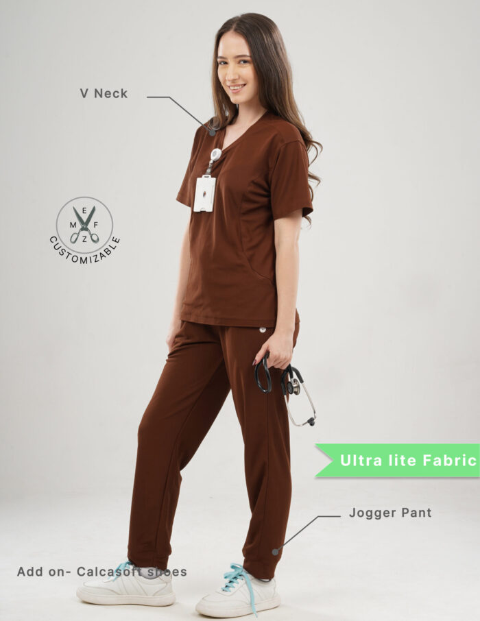 Customizable MOCHA BROWN - Ultra Lite Fabric / V Neck / Jogger Pant / 2 way Stretch(FemaleFullset) MKZ91 - Image 2