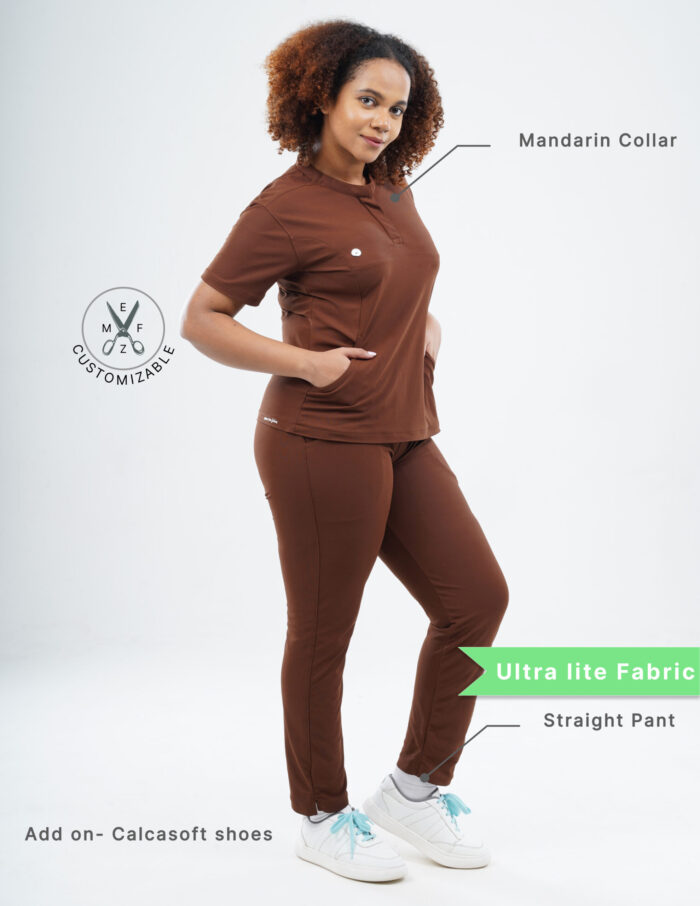 Customizable MOCHA BROWN - Ultra Lite Fabric / Mandarin / Straight Pant / 2 way Stretch(FemaleFullset) MKZ96 - Image 2