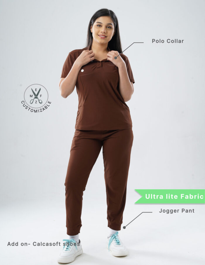 Customizable MOCHA BROWN - Ultra Lite Fabric / Polo Collar / Jogger Pant / 2 way Stretch(FemaleFullset) MKZ99 - Image 2