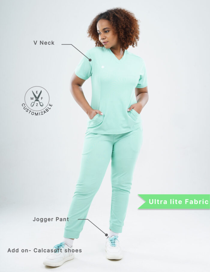 Customizable FROSTED MINT - Ultra Lite Fabric / V Neck / Jogger Pant / 2 way Stretch(FemaleFullset) MKZ115 - Image 2