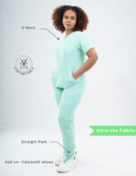 Customizable FROSTED MINT - Ultra Lite Fabric / V Neck / Straight Pant / 2 way Stretch(FemaleFullset) MKZ116 - Image 2