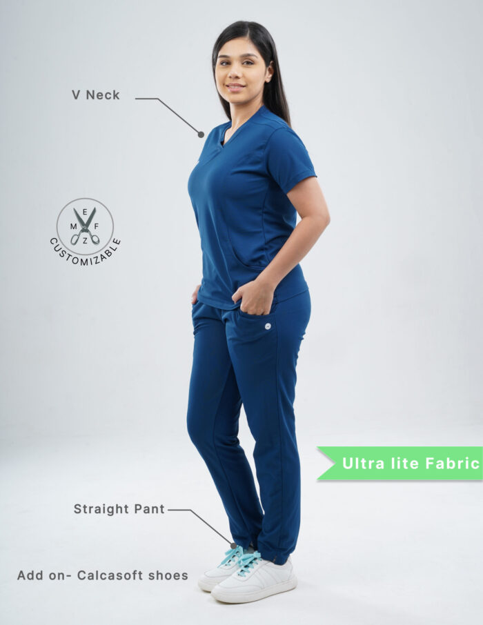 Customizable COSMIC BLUE - Ultra Lite Fabric / V Neck / Straight Pant / 2 way Stretch(FemaleFullset) MKZ56 - Image 2