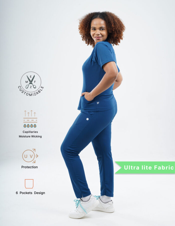 Customizable COSMIC BLUE - Ultra Lite Fabric / Polo Collar / Straight Pant / 2 way Stretch(FemaleFullset) MKZ64 - Image 3