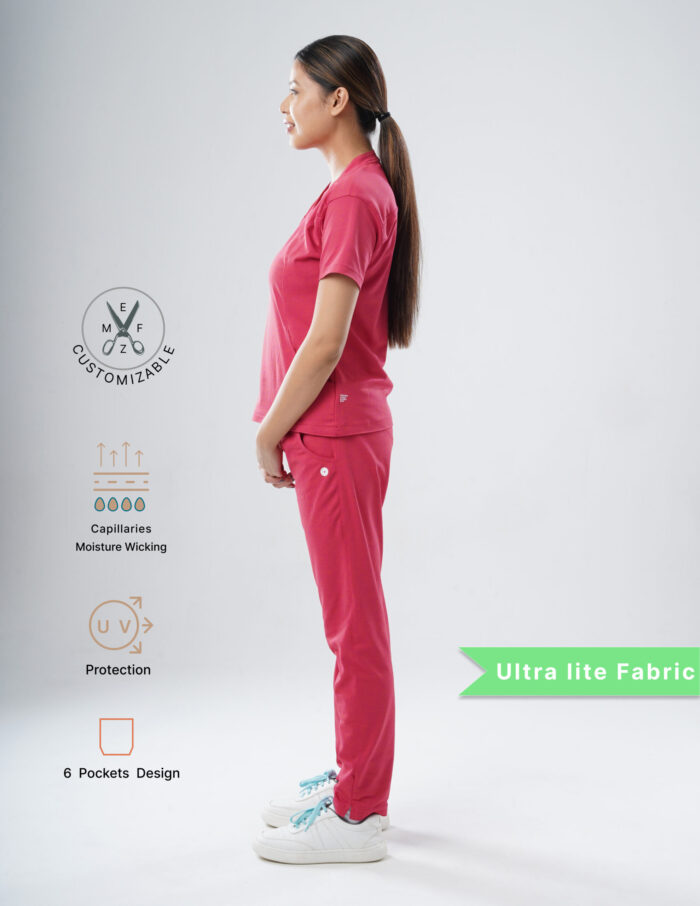 Customizable MELANGE PINK - Ultra Lite Fabric / V Neck / Straight Pant / 2 way Stretch(FemaleFullset) MKZ80 - Image 3