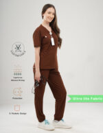 Customizable MOCHA BROWN - Ultra Lite Fabric / V Neck / Jogger Pant / 2 way Stretch(FemaleFullset) MKZ91 - Image 3