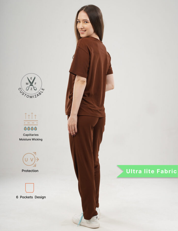 Customizable MOCHA BROWN - Ultra Lite Fabric / V Neck / Straight Pant / 2 way Stretch(FemaleFullset) MKZ92 - Image 3