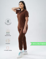 Customizable MOCHA BROWN - Ultra Lite Fabric / Polo Collar / Jogger Pant / 2 way Stretch(FemaleFullset) MKZ99 - Image 3