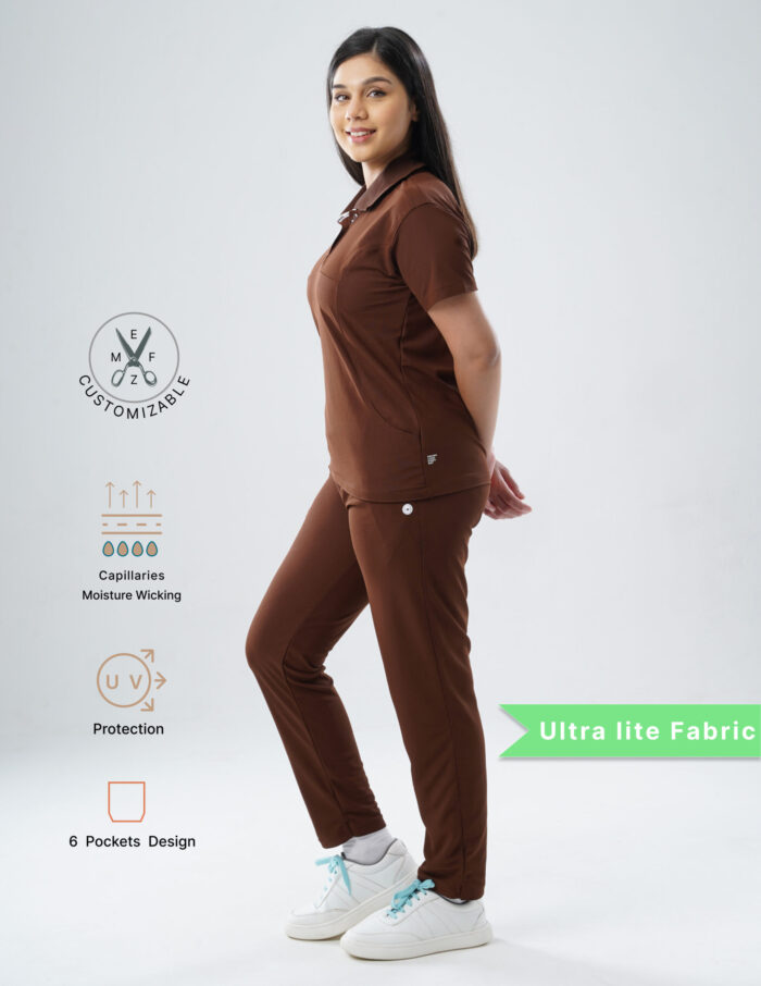 Customizable MOCHA BROWN - Ultra Lite Fabric / Polo Collar / Straight Pant / 2 way Stretch(FemaleFullset) MKZ100 - Image 3