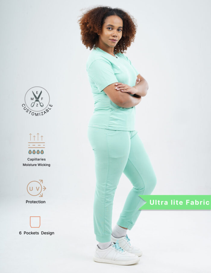 Customizable FROSTED MINT - Ultra Lite Fabric / V Neck / Jogger Pant / 2 way Stretch(FemaleFullset) MKZ115 - Image 3