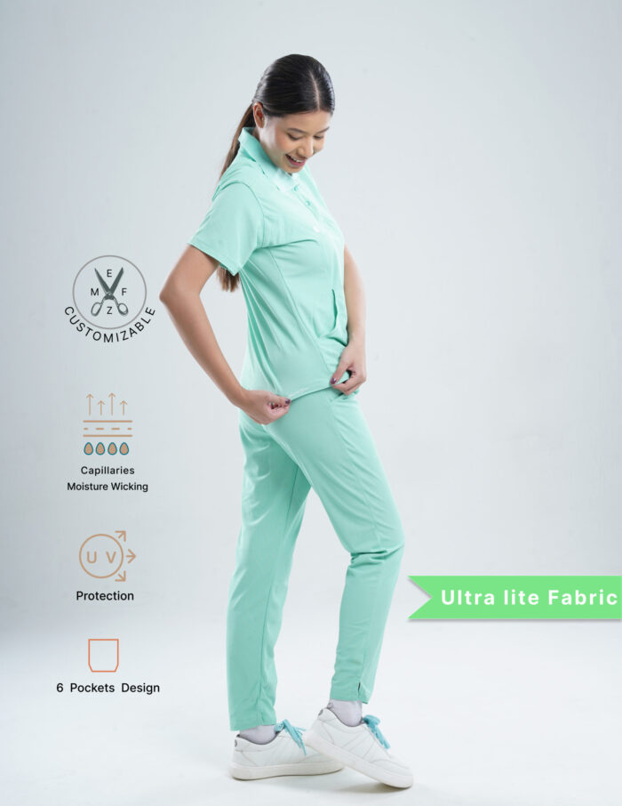 Customizable FROSTED MINT - Ultra Lite Fabric / Polo Collar / Straight Pant / 2 way Stretch(FemaleFullset) MKZ124 - Image 3