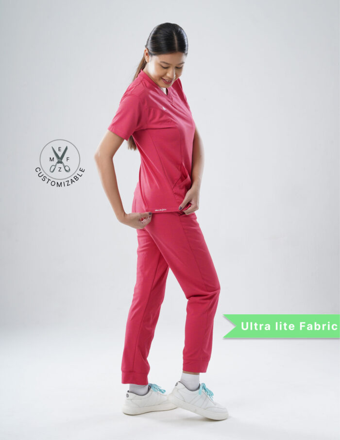 Customizable MELANGE PINK - Ultra Lite Fabric / V Neck / Jogger Pant / 2 way Stretch(FemaleFullset) MKZ79 - Image 5