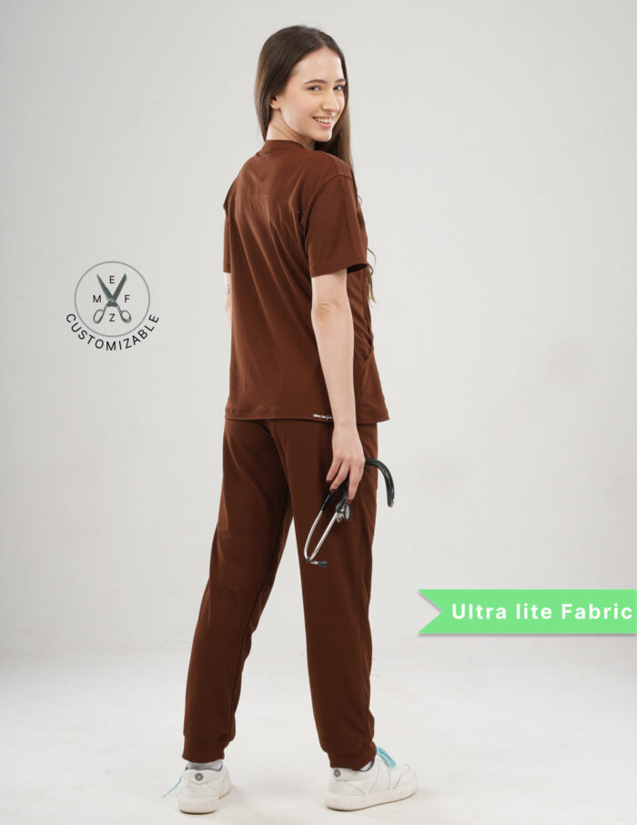 Customizable MOCHA BROWN - Ultra Lite Fabric / V Neck / Jogger Pant / 2 way Stretch(FemaleFullset) MKZ91 - Image 4