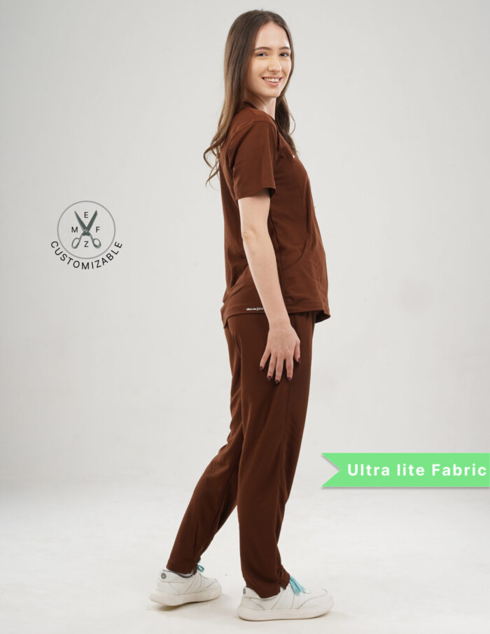 Customizable MOCHA BROWN - Ultra Lite Fabric / V Neck / Straight Pant / 2 way Stretch(FemaleFullset) MKZ92 - Image 4