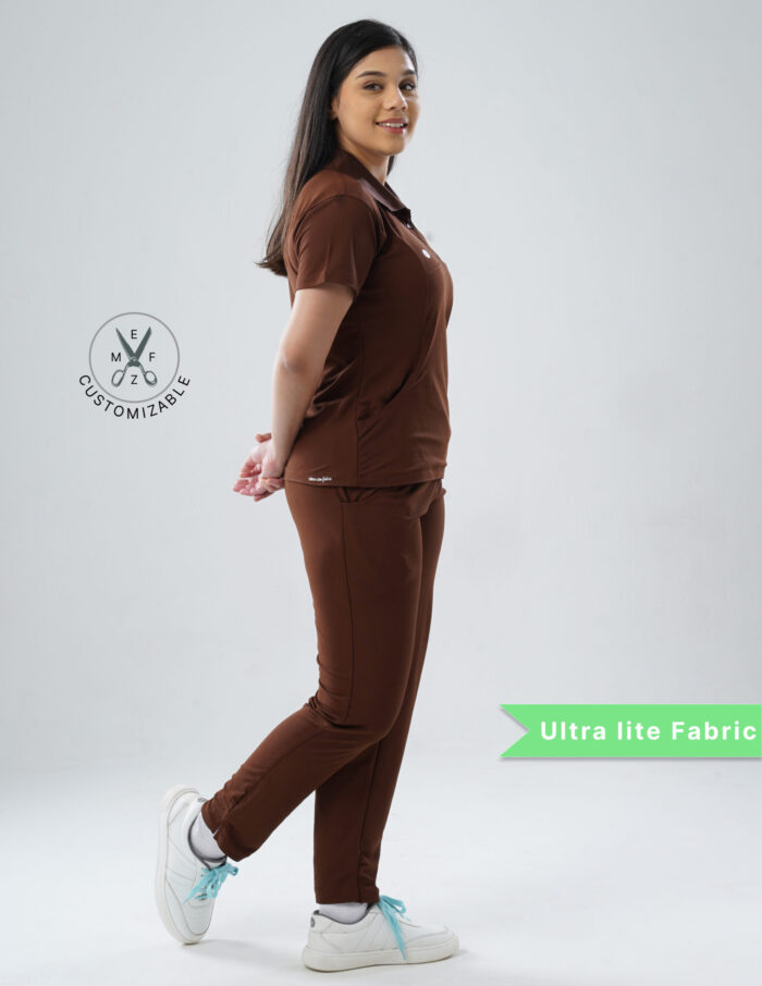 Customizable MOCHA BROWN - Ultra Lite Fabric / Polo Collar / Straight Pant / 2 way Stretch(FemaleFullset) MKZ100 - Image 4