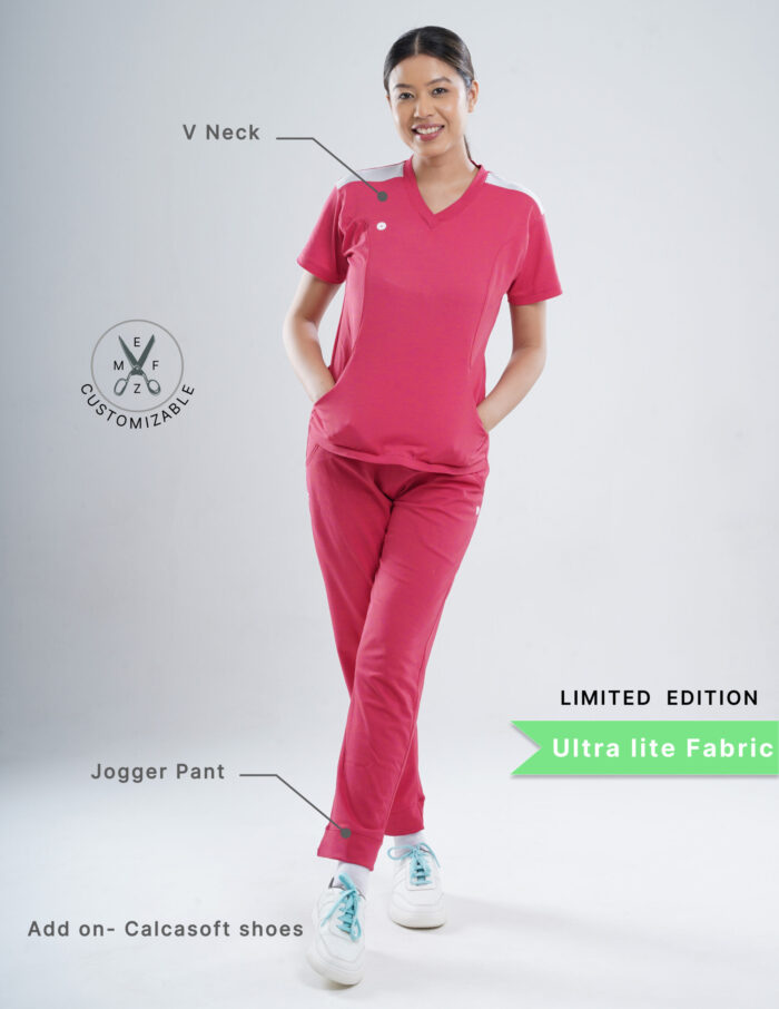 Customizable MELANGE PINK LIMITED EDITION - Ultra Lite Fabric / V Neck / Jogger Pant / 2 way Stretch(FemaleFullset) MKZ81 - Image 2