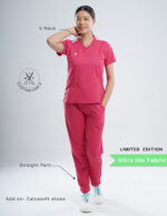 Customizable MELANGE PINK LIMITED EDITION - Ultra Lite Fabric / V Neck / Straight Pant / 2 way Stretch(FemaleFullset) MKZ82 - Image 2