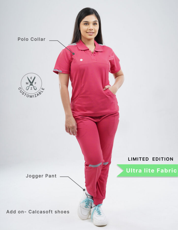 Customizable MELANGE PINK LIMITED EDITION - Ultra Lite Fabric / Polo Collar / Jogger Pant / 2 way Stretch(FemaleFullset) MKZ89 - Image 2