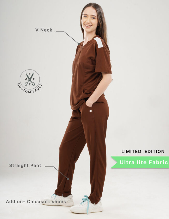 Customizable MOCHA BROWN LIMITED EDITION - Ultra Lite Fabric / V Neck / Straight Pant / 2 way Stretch(FemaleFullset) MKZ94 - Image 2