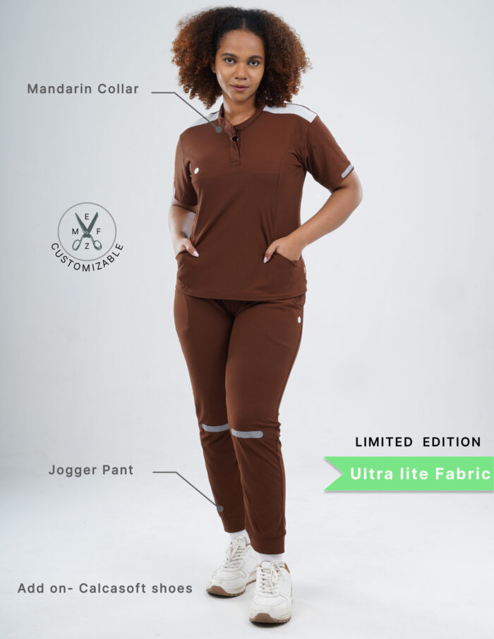 Customizable MOCHA BROWN LIMITED EDITION - Ultra Lite Fabric / Mandarin / Jogger Pant / 2 way Stretch(FemaleFullset) MKZ97 - Image 2