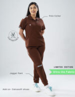 Customizable MOCHA BROWN LIMITED EDITION - Ultra Lite Fabric / Polo Collar / Jogger Pant / 2 way Stretch(FemaleFullset) MKZ101 - Image 2