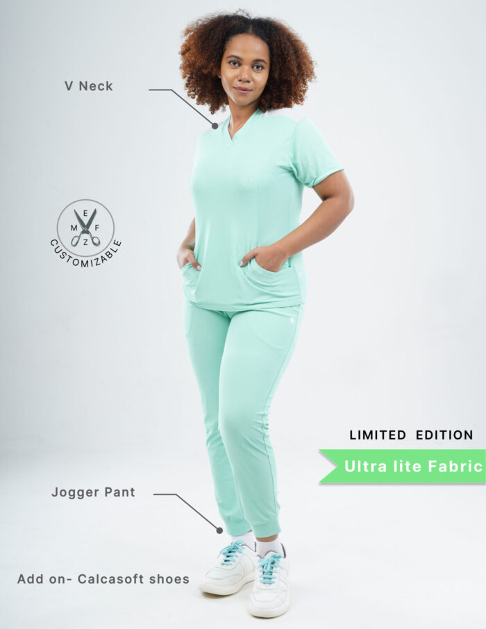 Customizable FROSTED MINT LIMITED EDITION - Ultra Lite Fabric / V Neck / Jogger Pant / 2 way Stretch(FemaleFullset) MKZ117 - Image 2