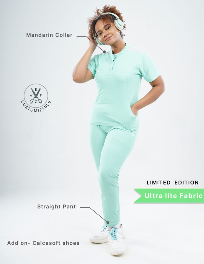 Customizable FROSTED MINT LIMITED EDITION - Ultra Lite Fabric / Mandarin / Straight Pant / 2 way Stretch(FemaleFullset) MKZ122 - Image 2