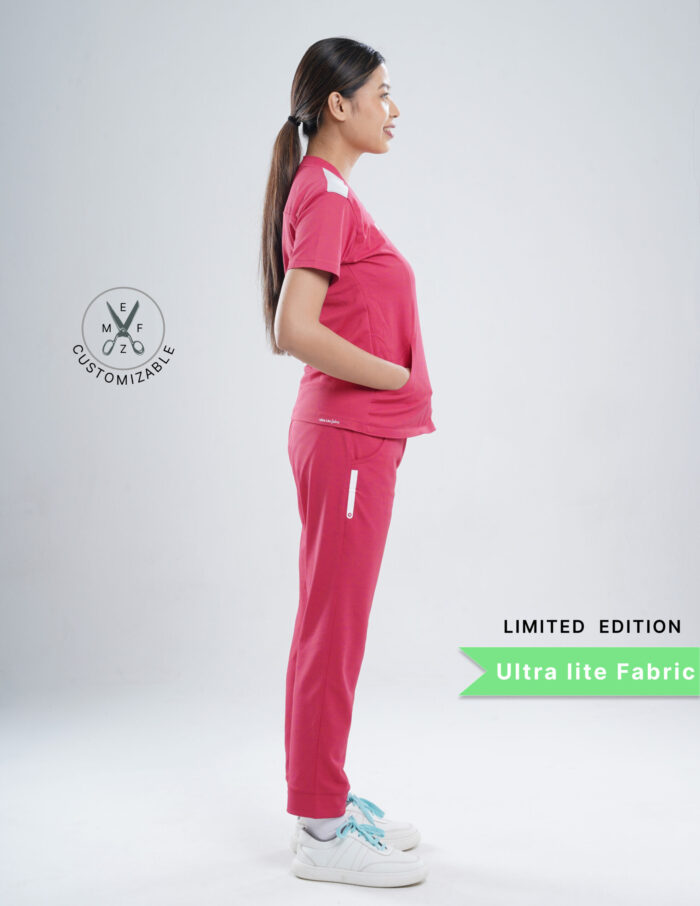 Customizable MELANGE PINK LIMITED EDITION - Ultra Lite Fabric / V Neck / Jogger Pant / 2 way Stretch(FemaleFullset) MKZ81 - Image 4
